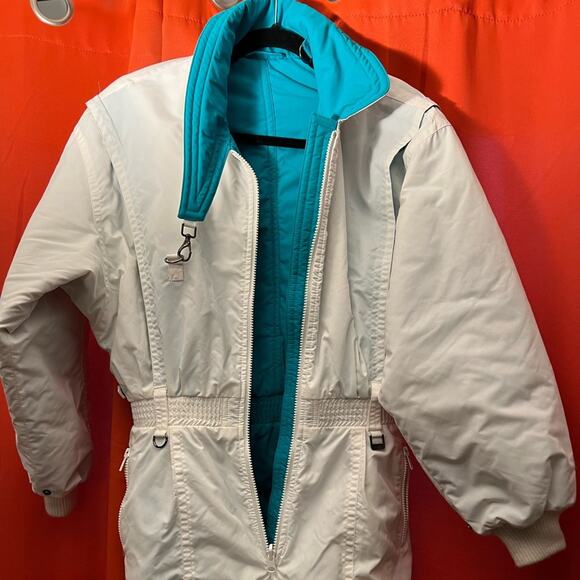 Vintage ski suit reversible NEW w tags. FERA Teal white snowsuit 12 - Picture 4 of 13